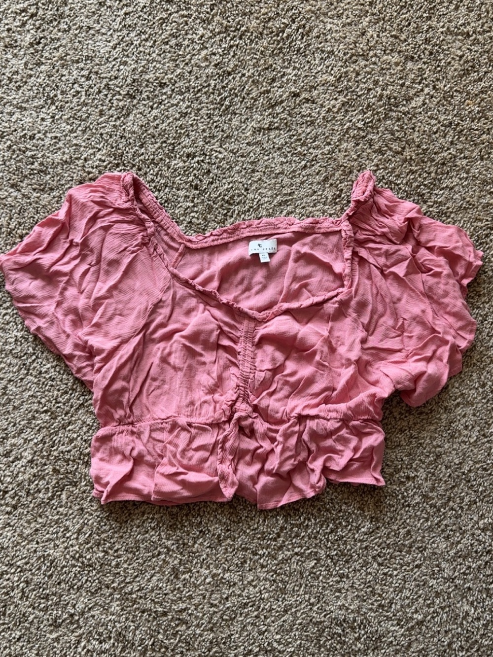 True Craft Pink Cropped Ruffle-Smock Top